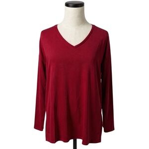 Eileen Fisher Womens Red V-Neck Long Sleeve Tunic Top Size SMALL
